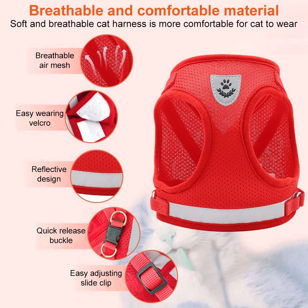 Qpets Cat Vest Harness with 1.2m Dog Leash Adjustable Size Dog Vest Harness Breathable Mesh Fabric with Safety Reflective Strip Dog Harness for Cat(S, red) Qpets Cat Vest Harness with 1.2m Dog Leash Adjustable Size Dog Vest Harness Breathable Mesh Fabric with Safety Reflective Strip Dog Harness for Cat(S, red)